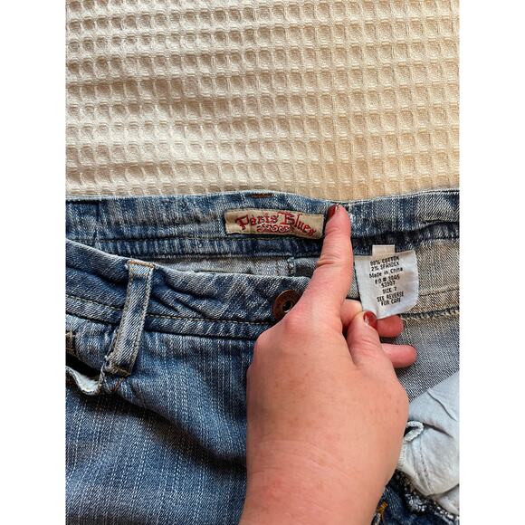 VTG Paris Blue Y2K Western Boho Style Mini Medium Wash Denim Skirt Size 7 - Picture 6 of 14